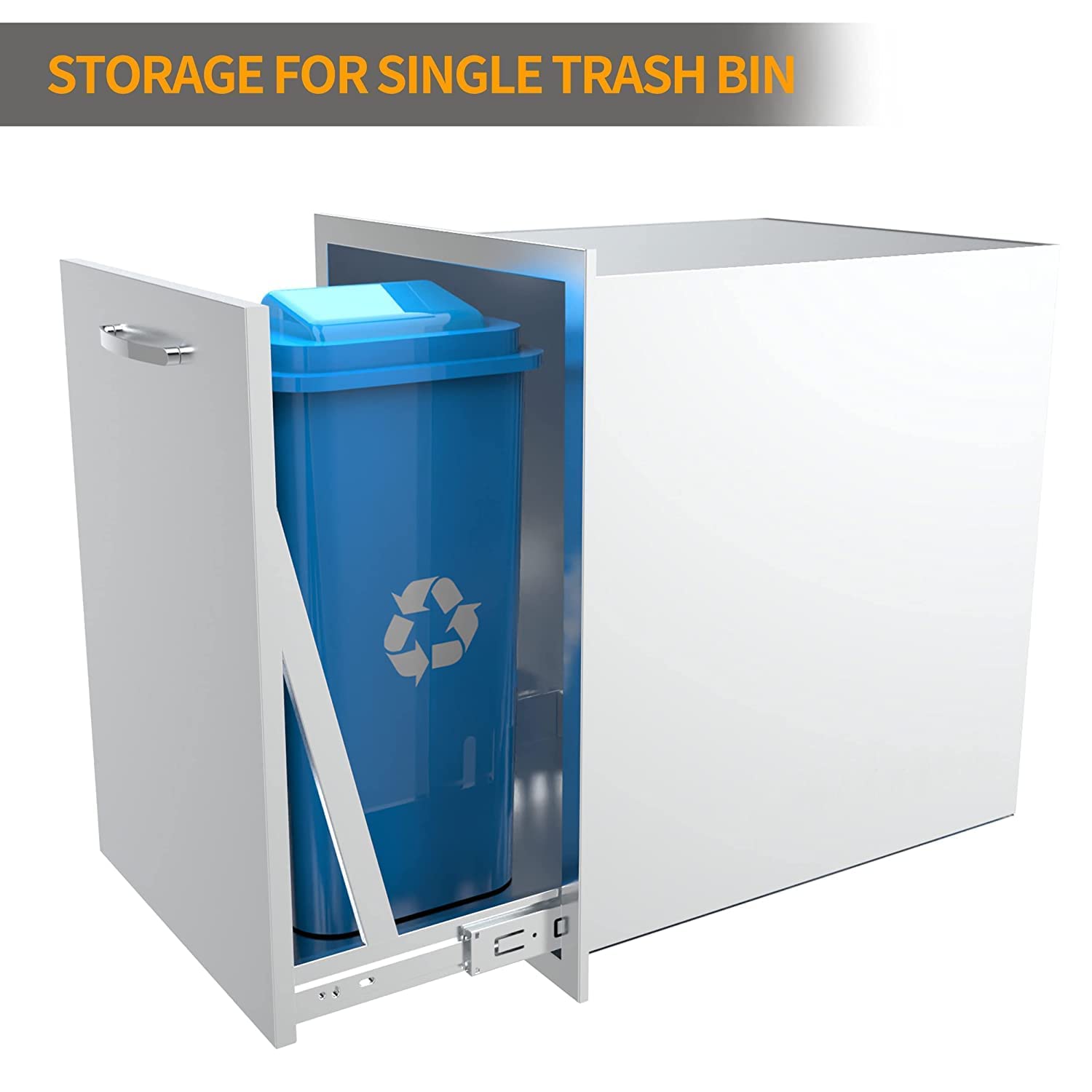 Pull-Out Single Trash Drawer 14''Wx27''Hx20''D, Built-in Trash Drawer, Outdoor Kitchen Stainless Steel Trash Bin for BBQ Island Grill Station