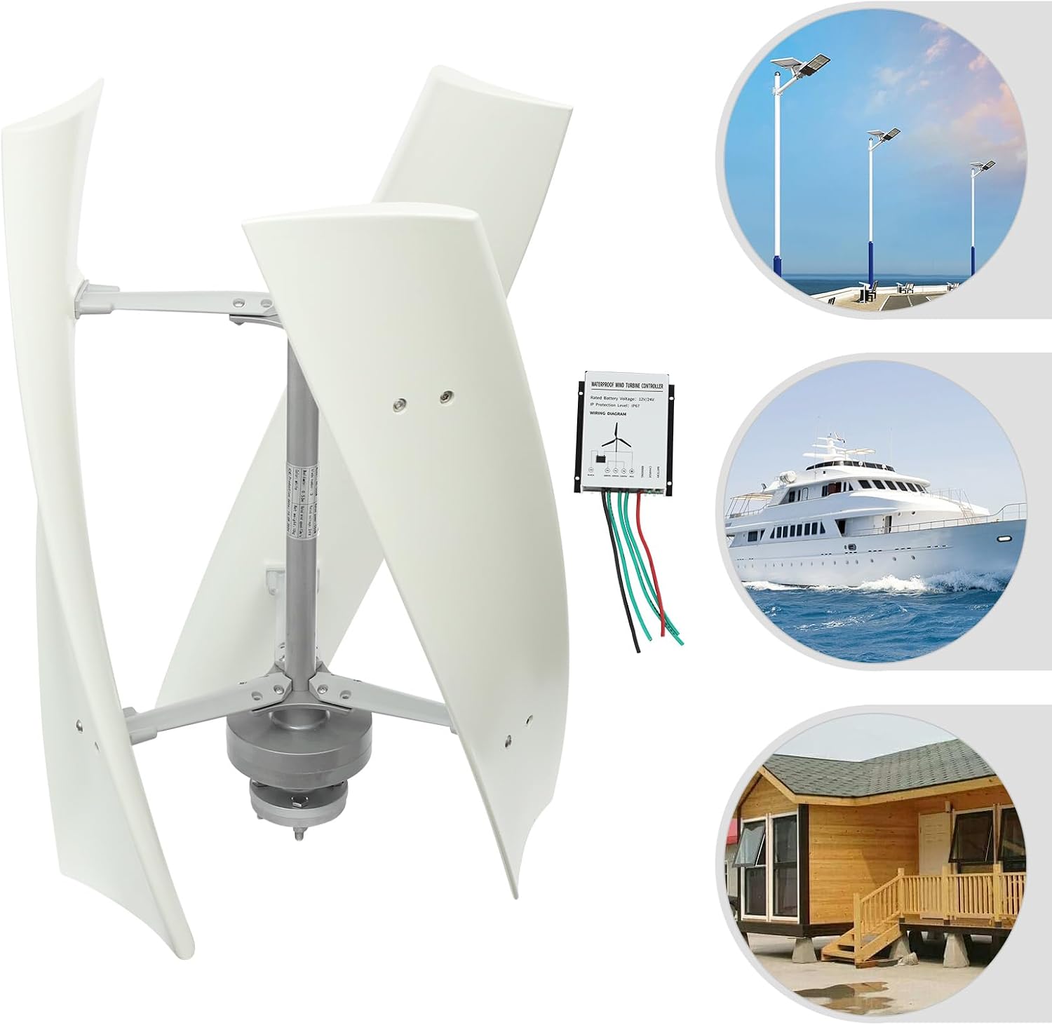 Wind Turbine Generator, 24V 100W Wind Turbine Kit, Automatic Braking Wind Power Generator with Controller & 3 Blades, Wind Power Generator Permanent Magnet Generator for Boats,Gazebos,Home,Streetlight