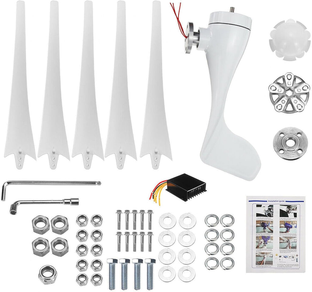 12V/24V 1000W Wind Turbine Kit Generator with Controller + 100W*2 Solar Panel + 2000W Inverter 5 Blade Small Household Wind Turbine Can Be Used for Wind and Solar Hybrid (Color : 48V)