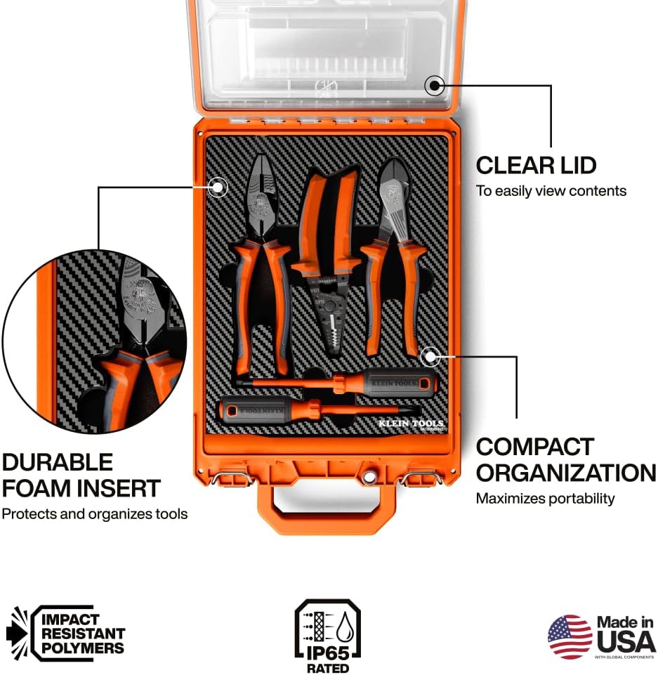 Klein Tools 94160MBINS MODbox Insulated Tool Kit, 5-Piece, 1000V Rated Electrician Tools Set with Screwdrivers, Wire Stripper, Cutters, Modular Storage Box
