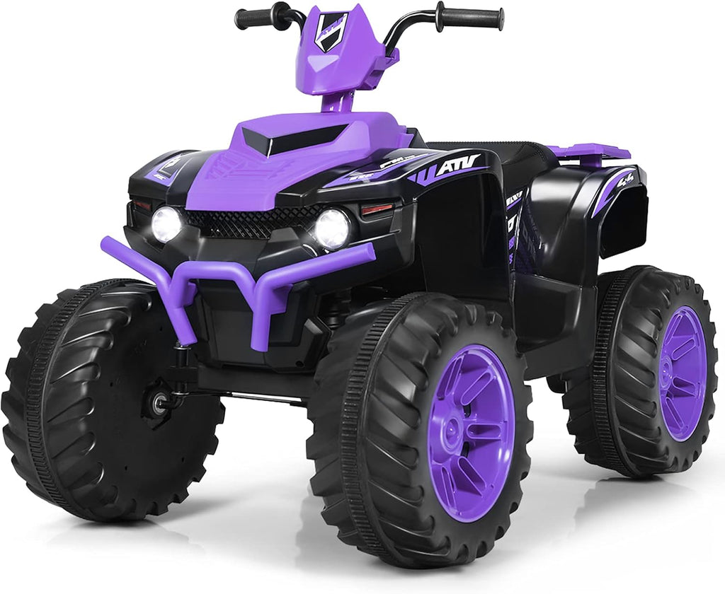 Costzon Kids ATV, 12V Battery Powered Electric Vehicle w/LED Lights, High & Low Speed, Horn, Music, USB, Treaded Tires, Ride on Car 4 Wheeler Quad for Boys & Girls Gift, Ride on ATV (Purple)