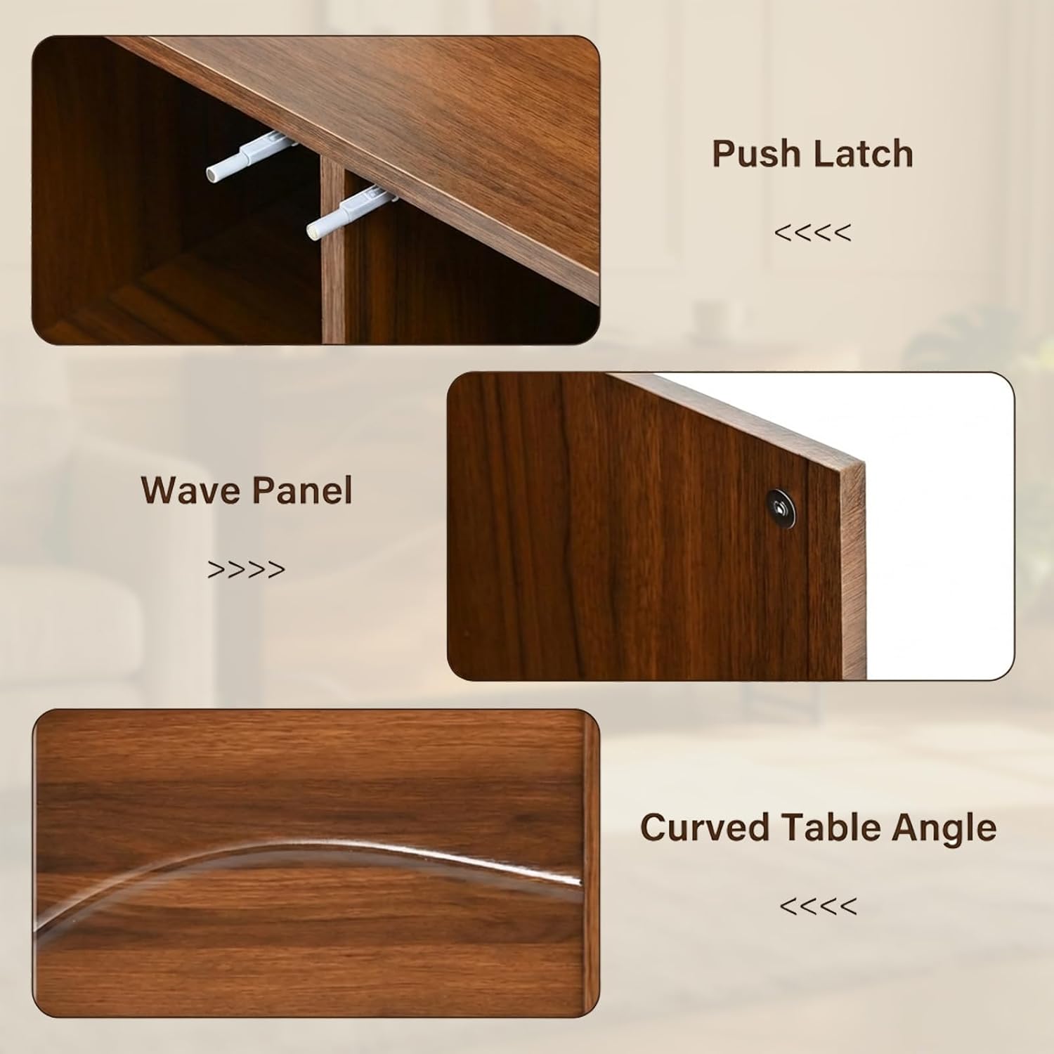 59' Modern Art Sideboard Cabinet with Storage, Sideboard Buffet Cabinet with Wave Relief Design & Metal Legs, Walnut Texture Storage Cabinet for Living Room, Dining Room