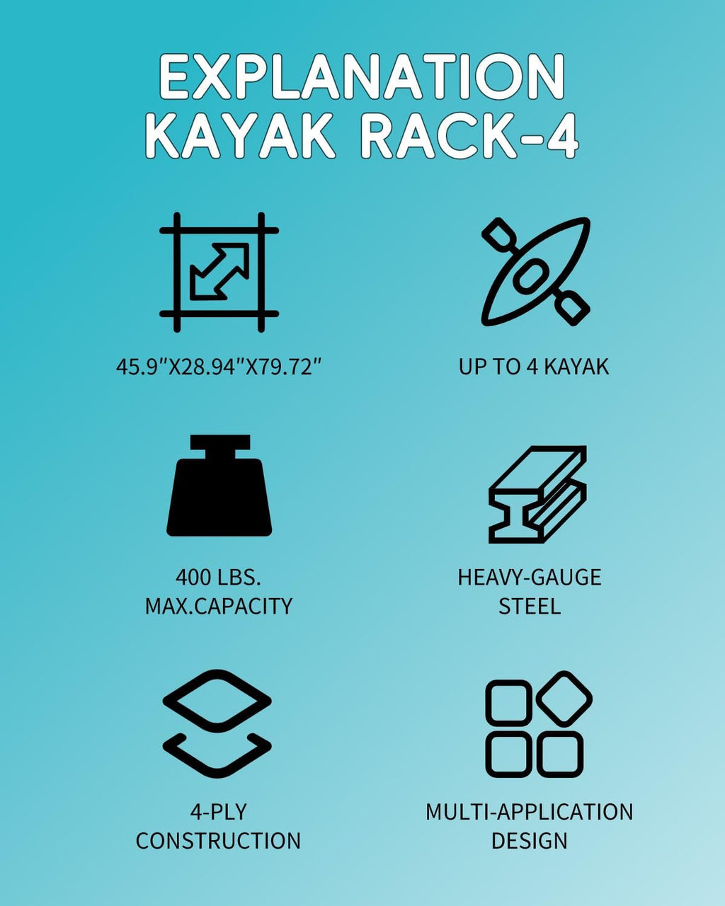 Kayak Rack, Heavy Duty Freestanding Kayak Storage Rack with Movable Wheels, Adjustable Rust-Proof Outdoor Kayak Rack for Holds Kayaks, Canoes, SUPs & Paddleboards.