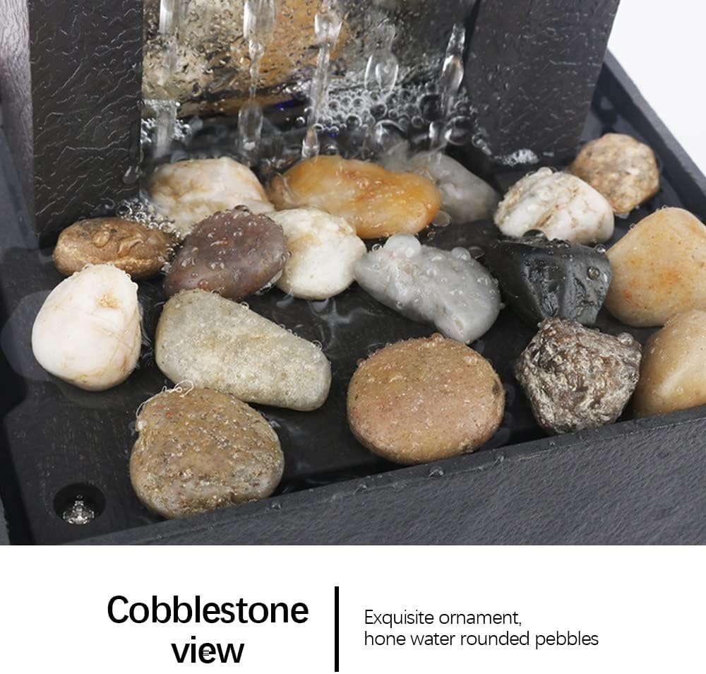 Tabletop Water Fountain LED Tabletop Fountain Indoor Flowing Water Waterfall Fountain Lighting Tabletop Fountain with Stones Desktop Fountain (Color : A)