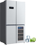 GarveeLife 36 In French Door Refrigerator, 21 Cu.Ft. Counter Depth Refrigerator Bottom Freezer with Wine Cabinet, Stainless Steel 4 Doors Fridges Kitchen Freezer, Adjustable Shelves