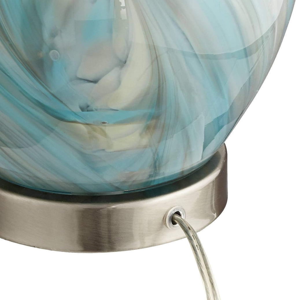 360 Lighting Cirrus Coastal Modern Style Accent 3-Way Table Lamp with Table Top Dimmer 22' High Blue Gray Art Glass White Fabric Tapered Drum Shade for Living Room Bedroom Bedside (Color