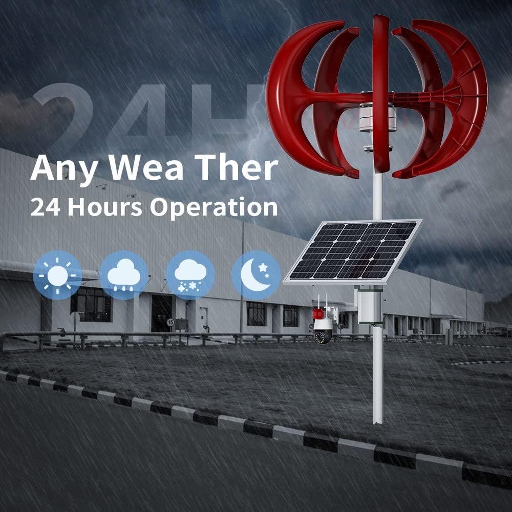 1000W-2000W Wind Vertical Axis Generator with Controller, 5 Blades Wind Turbine Generator Kit for Boats, Terraces, Cabins, Mobile Homes(12V 24V 48V)