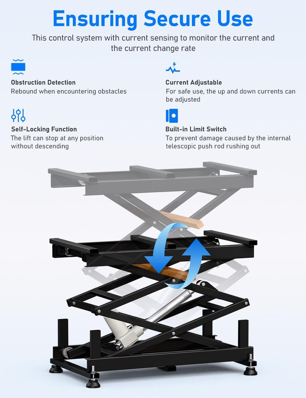 DIHOOL Electric Scissor Lift Table, 200Lbs, 10.43'-50.39' Height Adjustable Lifting Platform, Super Quiet with Remote & WiFi Control, Obstruction Detection, AC/DC Power for Home/Industrial Use