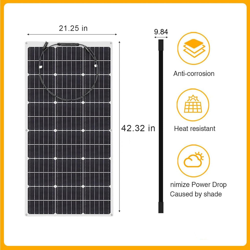 XINPUGUANG Solar Panel 12V 200W System Kit 100W Flexible Solar Panel Monocrystalline Battery Charger with Extension Cable 20A Charge Controller Power for RV Boat Cabin Car Trailer(200W-1)