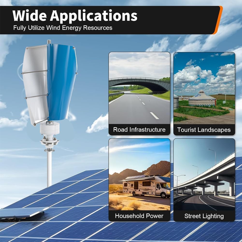 48V,3000W No Noise Outdoor Emergency Wind Turbine Generator, with Controller 2 Blade Blue Spiral Solar Wind Power Wind Generator Kit for Marine, Boat, Farm (12V-48V)
