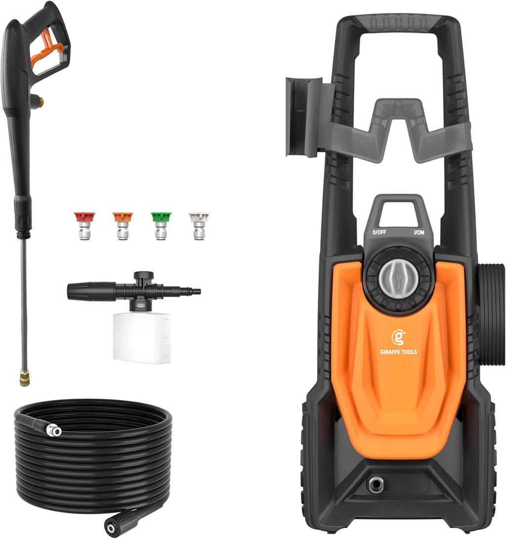 Giraffe Tools Pressure Washer, Max 2400 PSI, 2.3 GPM Electric Power Washer with 4 Quick-Connect Nozzles, Foam Cannon for Cars/Patios/Driveways/Fences, 35 ft