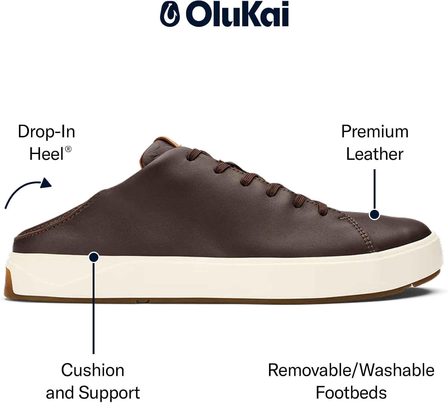 OluKai Lae'ahi Li 'Ili Men's Waterproof Leather Sneaker, Versatile & Casual Everyday Shoe, All-Day Comfort & Support, Enhanced Grip & Traction