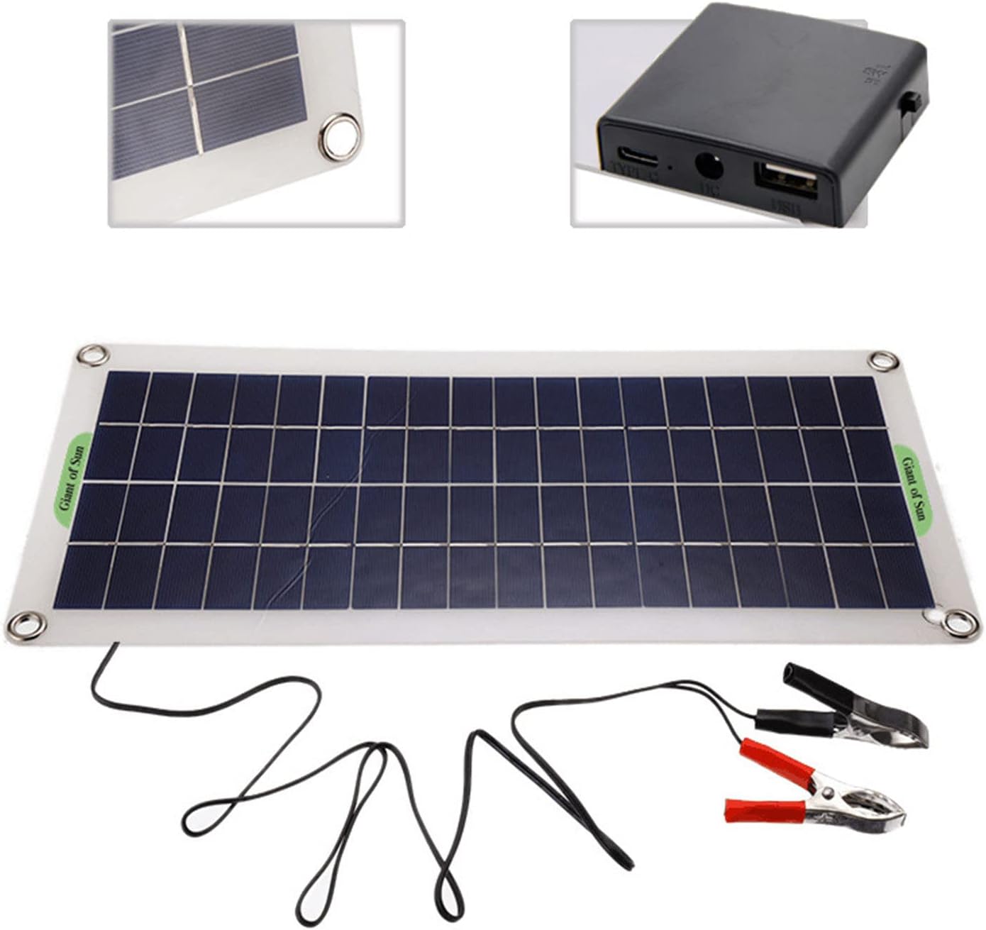 30W Monocrystalline Solar Panel Kit with 100A Solar Charge Controller, 1000W Inverter, Alligator Clip Wire, for Car, RV, Boat, Roof, Camping