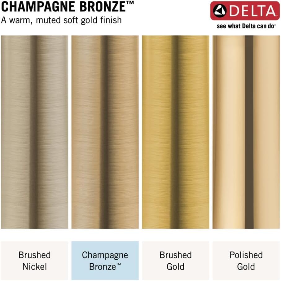 Delta Modern 14 Series Square Rain Shower System Faucet Set, Rainfall Brushed Gold Shower Head and Handle Set, Valve Trim Kit, 10 Inch, Champagne Bronze 342701-CZ