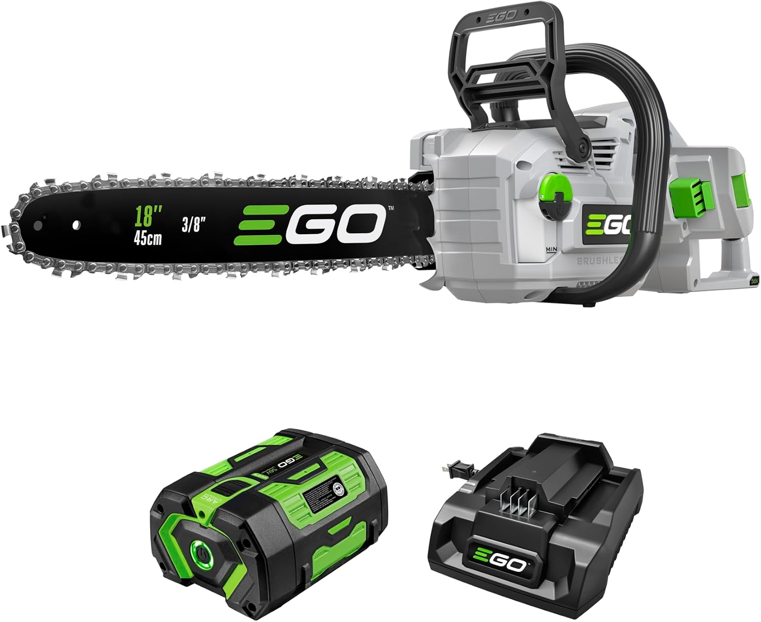 EGO POWER+ Chain Saw, 18' Battery Powered Chainsaw, Electric Cordless, Includes 56V 6.0Ah Battery and Charger - CS1815