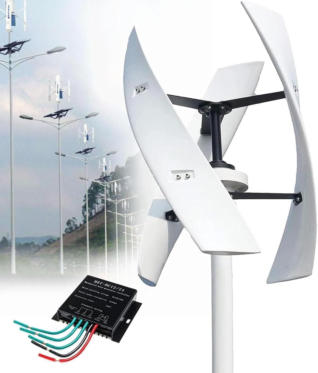 12V 24V 48V 220V Windmill Wind Turbine Generator with MPPT Controller,10000W Portable Vertical Helix Wind Power Turbine Generator,3 Blade Wind Generator Kit for Home Energy Supplementation 12000W-12V