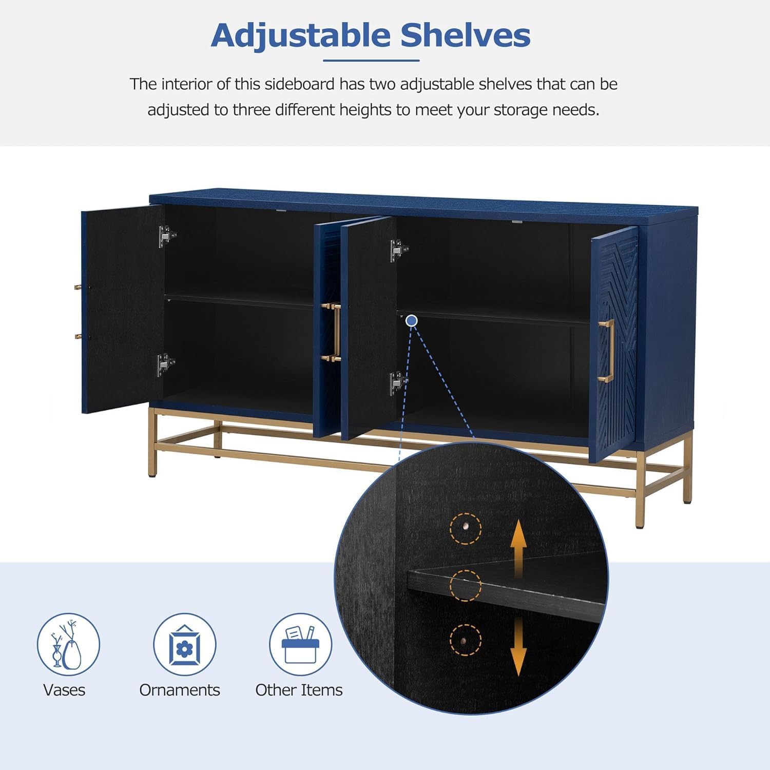 Virubi 60' Sideboard Buffet Cabinet with Storage,Doors& Gold Handles, Wood Modern Sideboard Accent Cabinet,Console Table for Living Room,Hallway,Entryway (Navy Blue)