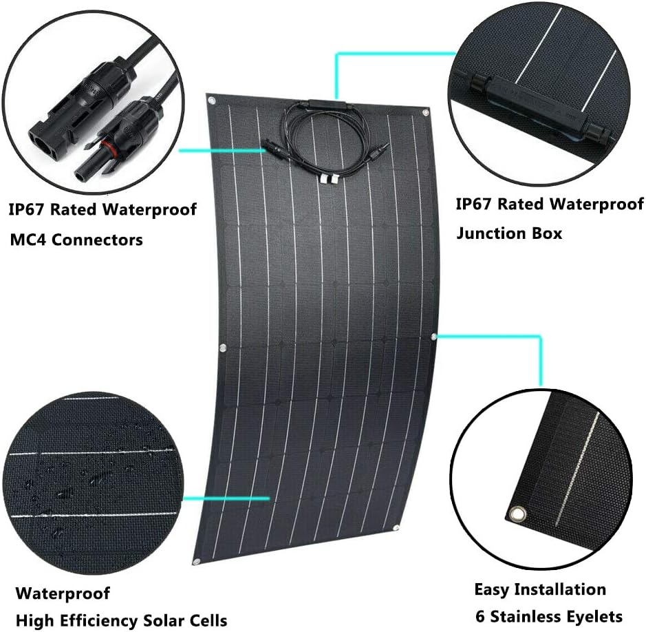 6pcs 100W Portable ETFE Flexible Mono Solar Panel for RV Boat Farm + 400W 24V Wind Turbine Generator + Hybrid Controller + Solar Extension Cable + Connector - 1000 Watts Wind Solar Hybrid System