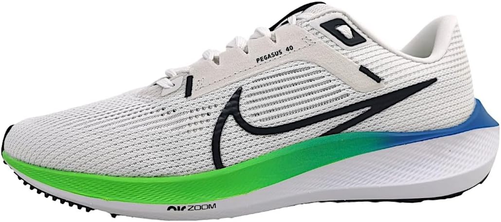 Nike Pegasus 40 Men's Road Running Shoes (DV3853-006, Platinum Tint/White/Green Strike/Black) Size 7.5