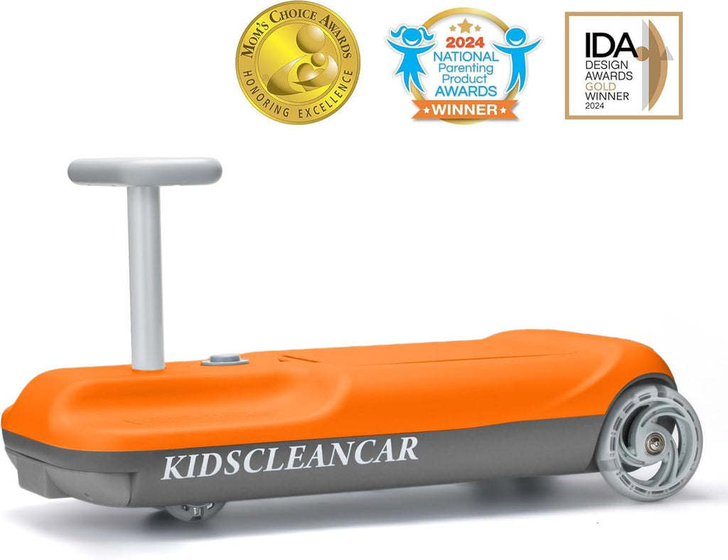 12V Ride-On Car with Cleaning Fun, 3 in 1 Gokart, Soft-Start, 5-Speed Adjustable, Detachable mop, Rechargeable Battery, 160lbs Capacity, Indoor & Outdoor for Kids Ages 3+ Orange