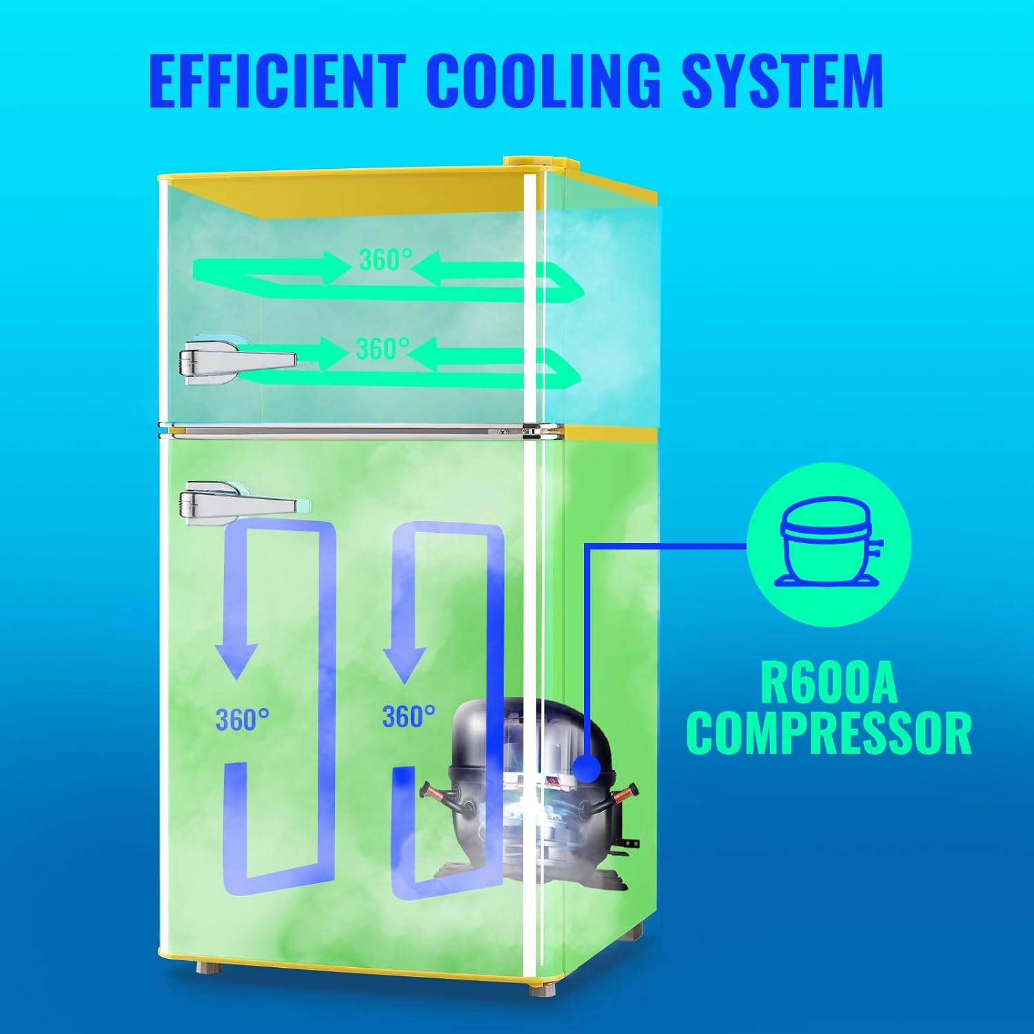 3.5 Cu.ft Fridge Dorm Fridge Refrigerator with Adjustable Glass Shelves, 7 Level Temperature Control Suit for Bedroom, Office, Apartment Yellow
