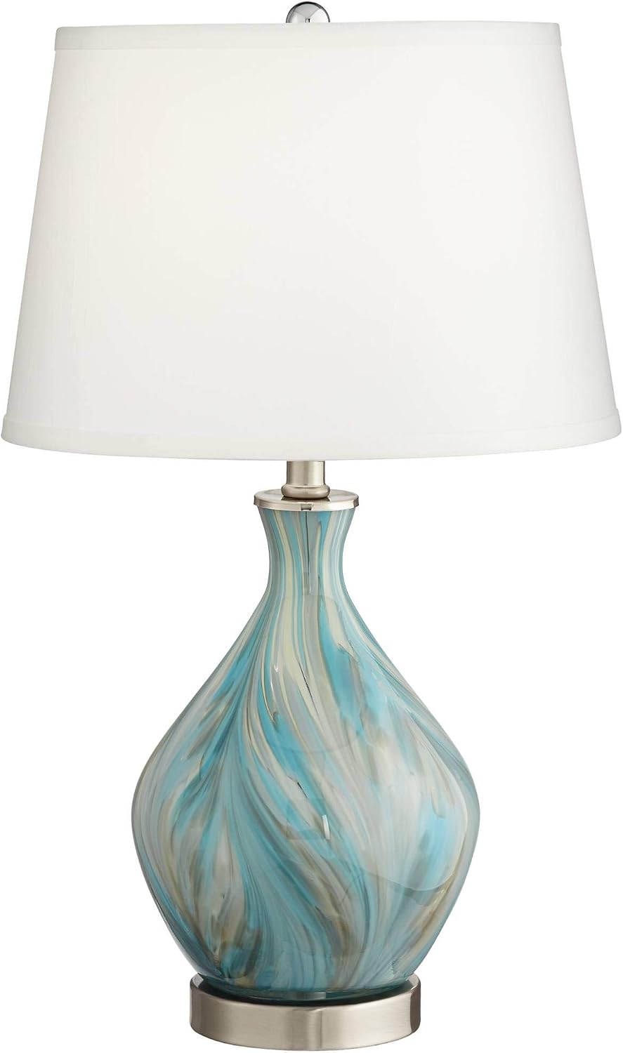 360 Lighting Cirrus Coastal Modern Style Accent 3-Way Table Lamp with Table Top Dimmer 22' High Blue Gray Art Glass White Fabric Tapered Drum Shade for Living Room Bedroom Bedside (Color
