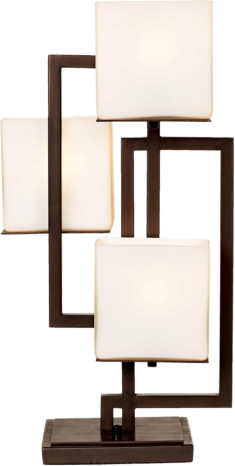 Possini Euro Design Lighting on the Square Modern 3-Way Table Lamp 24' High with Table Top Dimmer Roman Bronze Metal Glass Shade for Bedroom Living Room House Home Bedside Nightstand Office Kids