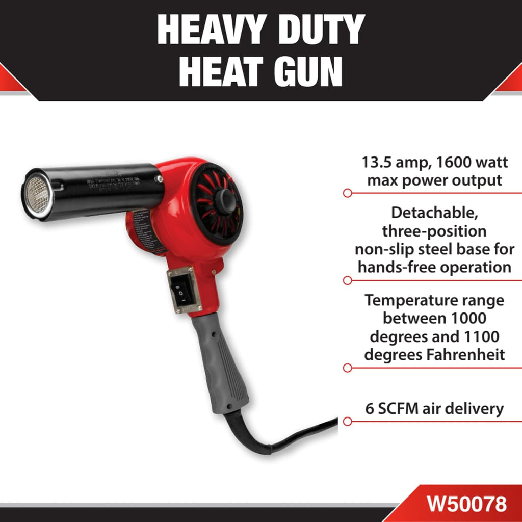Performance Tool W50078 Professional Heavy Duty Heat Gun, 1100-Degree Fahrenheit, 1600-watt Heavy Duty Heat Gun