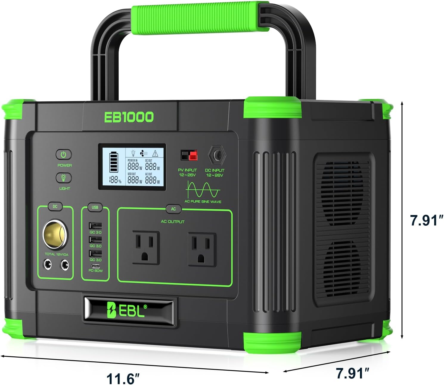 EBL 1000W Portable Power Station With 200W Solar Panels, 999Wh Backup Lithium Battery, Pure Sine Wave AC Outlet, 60W PD Quick Charge Solar Generator Set for RV/Van Camping, Road Trip, Home, Off-grid
