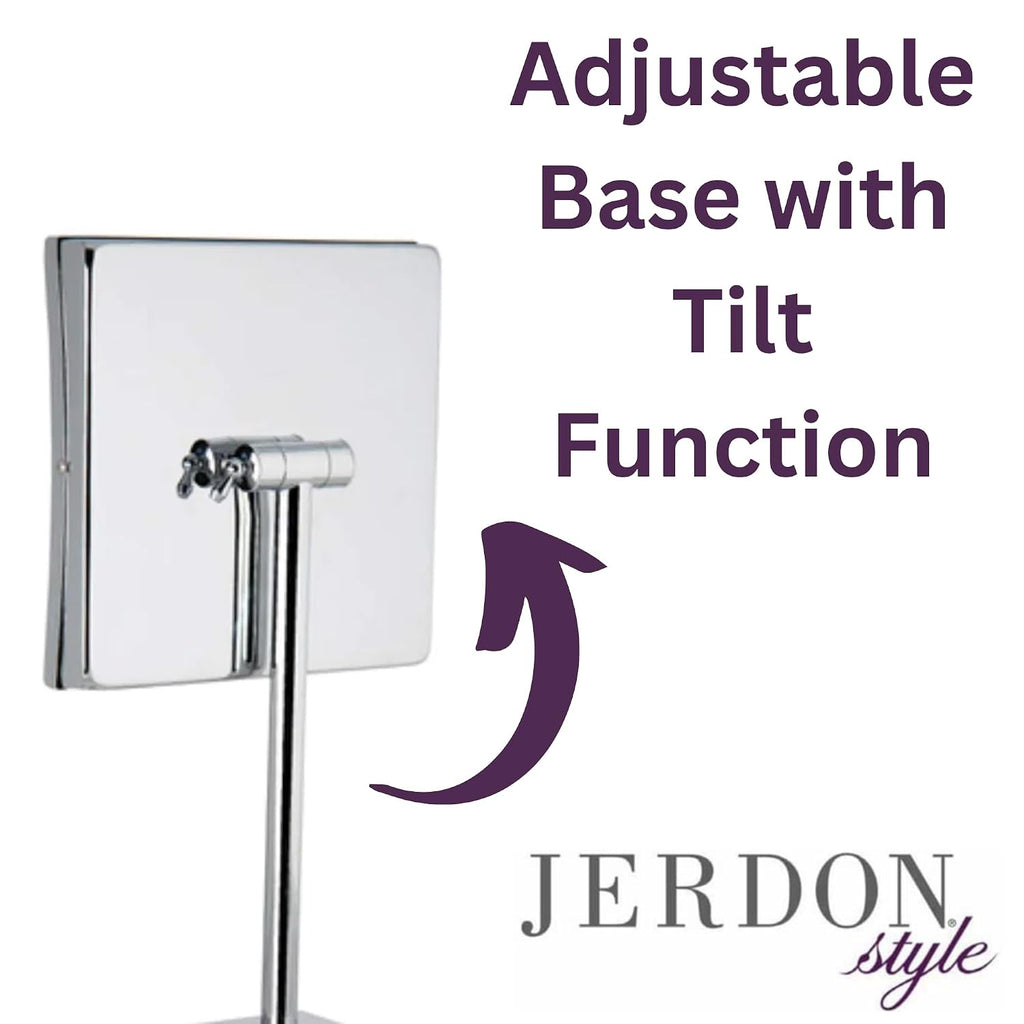 JERDON Lighted Tabletop Makeup Mirror with 5X Magnification - Chrome Finish 8' bx 8' Plug in Magnifying Mirror with Variable Lighting - Model JRT880CL