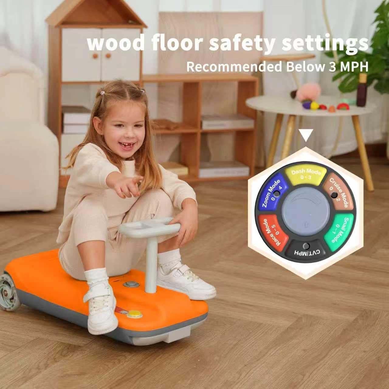 12V Ride-On Car with Cleaning Fun, 3 in 1 Gokart, Soft-Start, 5-Speed Adjustable, Detachable mop, Rechargeable Battery, 160lbs Capacity, Indoor & Outdoor for Kids Ages 3+ Orange