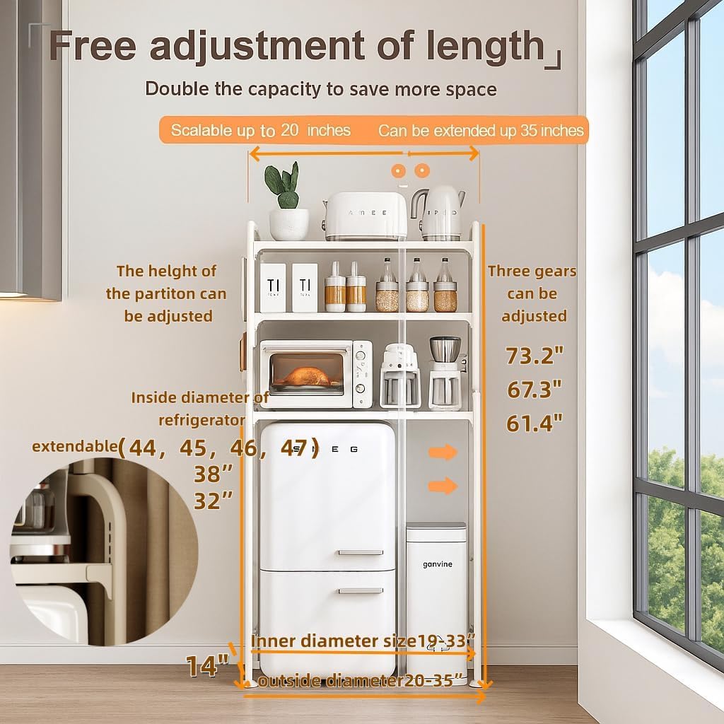 Dorm Microwave Storage mini Fridge Rack, can be Placed Above the White mini Fridge Shelf, The Height and Length are Adjustable, Suitable for Various Sizes of refrigerators (White)