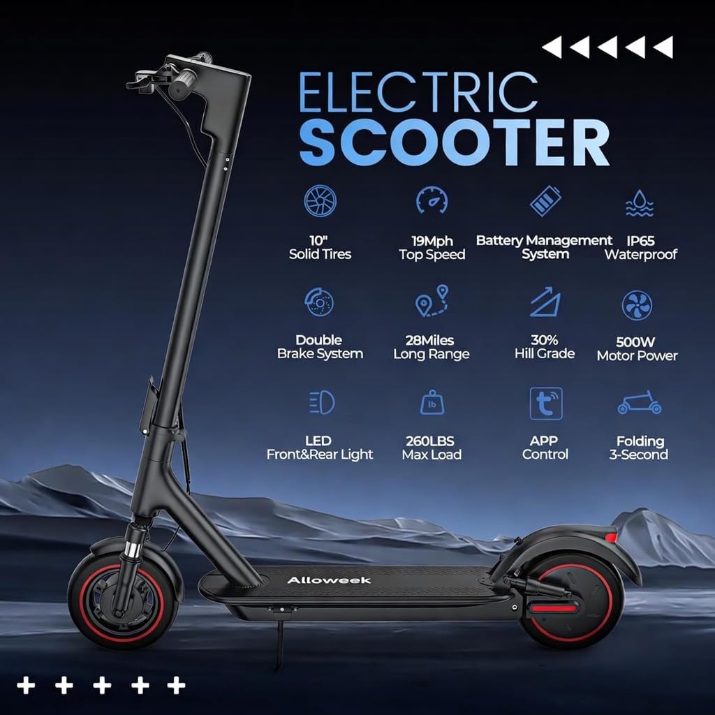 Alloweek Electric Scooter for Adults – 350W/500W Motor, 19 MPH/22Mph Top Speed, 21-52 Miles Range, 8.5'/10 inch Tires, Folding E-Scooter with Dual Suspension and Braking System, App Control