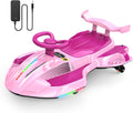 12V Electric Wiggle Car Ultra with Pedals, Rechargeable Swing & Drift Car, Anti-Rollover Design with Backrest, Spray, Flashing Lights, Music & Bluetooth, for Ages 3 and Up, 150 lbs(Pink)