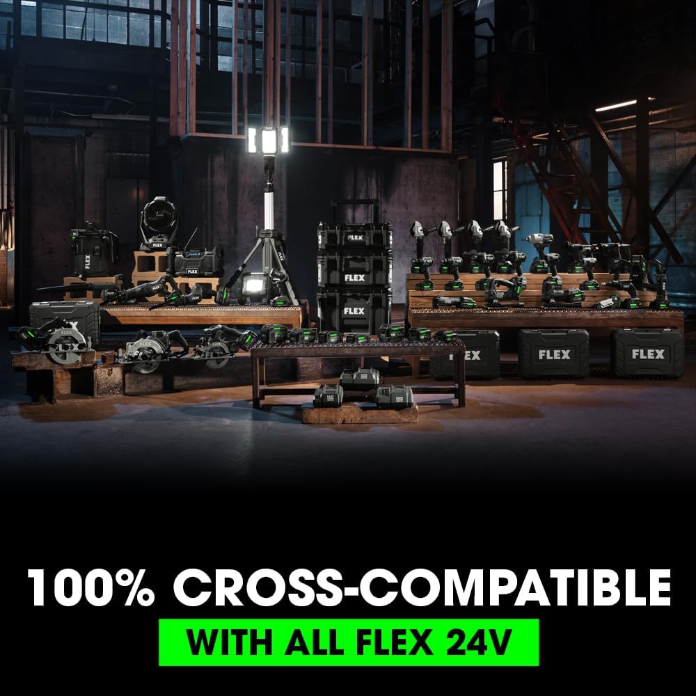 FLEX 24V Brushless Cordless 2-Tool Combo Kit: 1/2-Inch Drill Driver with Turbo Mode and 1/4-Inch Quick Eject Hex Impact Driver with 2.5Ah, 5.0Ah Lithium Batteries and 160W Fast Charger - FXM204-2B