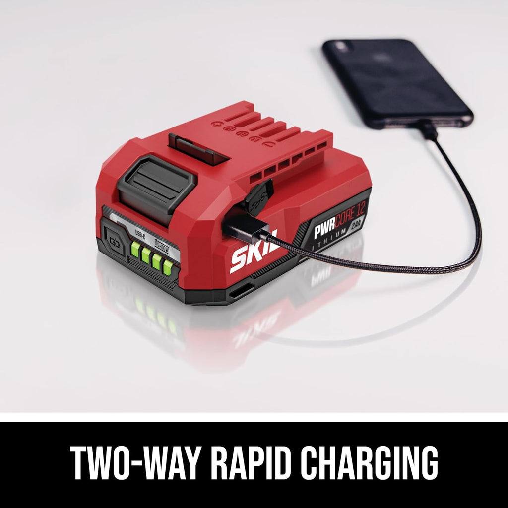 SKIL PWR CORE 12 Brushless 12V 1/4-Inch Hex Right Angle Impact Driver Kit, Includes 2.0Ah USB-C Battery and 20W Charger - RI5745A-11