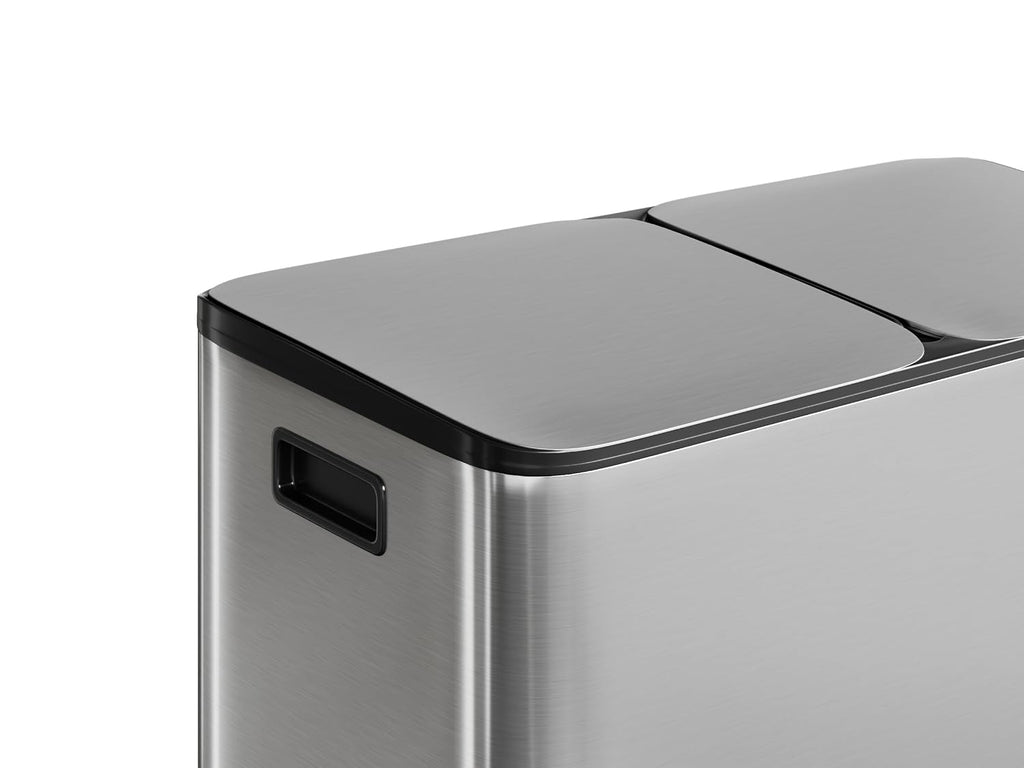 GarveeHome 2x10.6 Gallon Stainless Steel Dual Trash Can with Lid, Large Kitchen Step-on Garbage and Recycle Bin Combo, Metal Double Trash Can w/PP Inner Buckets & Liner Rim for Kitchen Waste Sorting