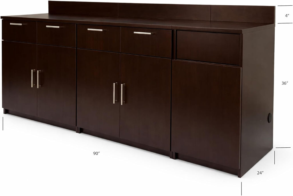 BREAKtime Office Storage Cabinet with Trash Bin Compartment, 2-Door Breakroom Coffee Station, Fully Assembled, 90' W x 24' D x 36' H, Trash Bin Included, Appliances Not Included