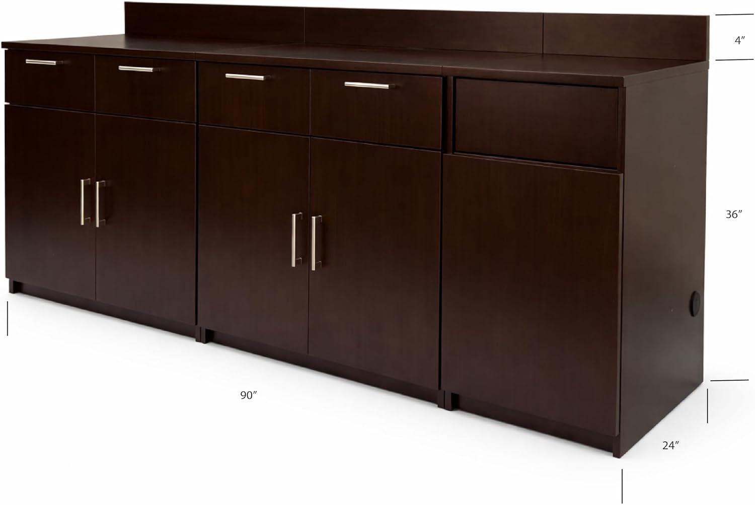 BREAKtime Office Storage Cabinet with Trash Bin Compartment, 2-Door Breakroom Coffee Station, Fully Assembled, 90' W x 24' D x 36' H, Trash Bin Included, Appliances Not Included
