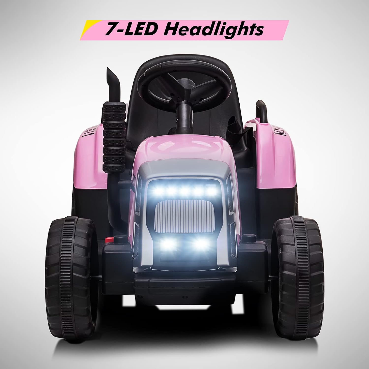 12V Kids Ride On Tractor with Trailer & Remote Control, Toddler Battery Powered Electric Vehicle, Slow Start 7LED Headlights USB Music Player 2+1 Gear Shift, Pink, 35W/ EVA Tire