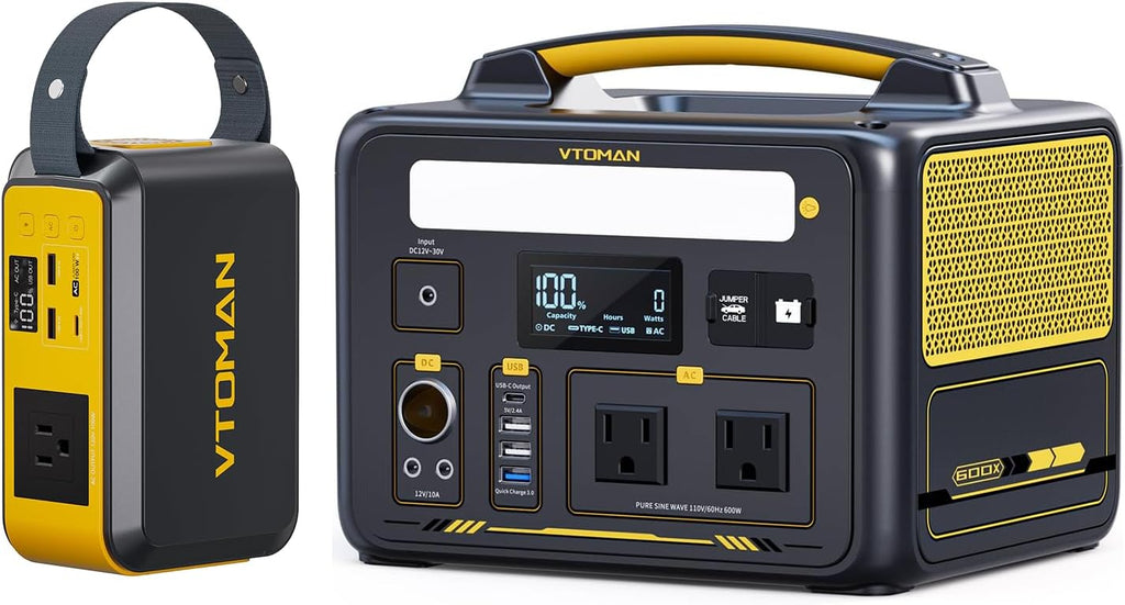 VTOMAN Jump100 88.8Wh/100W+Jump 600X 299Wh/600W Portable Power Station, LiFePO4 Battery Solar Generator for Camping, Hiking, Fishing, Home Backup