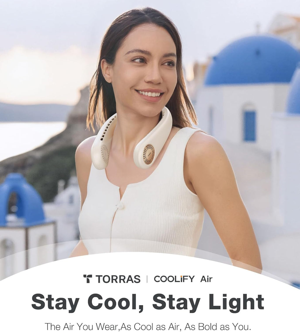 TORRAS COOLiFY Air Neck Air Conditioner, Ultra-Light Portable Neck Fan Rechargeable, Personal Cooling Device Neck Fans with 3 Modes Fan/Cooler/Heat, White