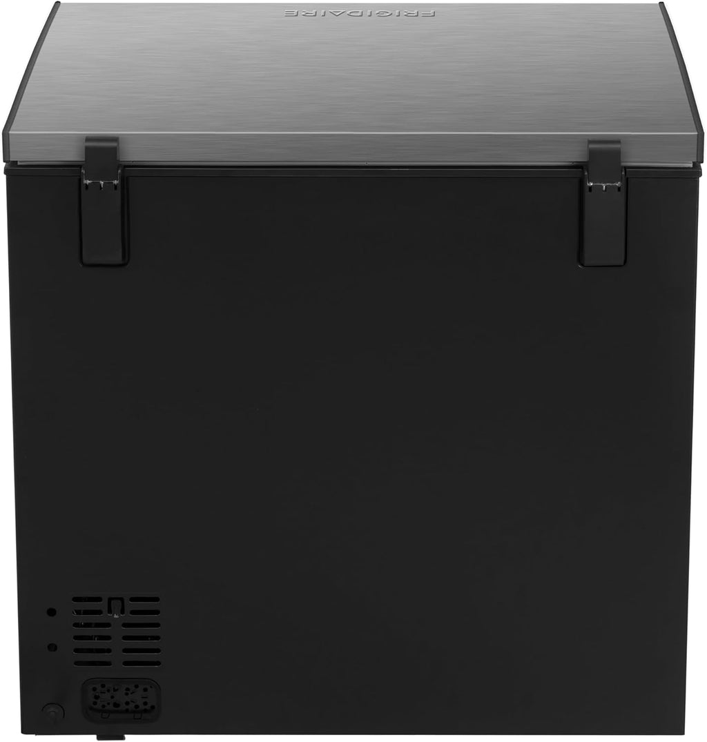 FRIGIDAIRE Chest Deep Freezer, 7 Cu. Ft, Black Adjustable Thermostat-Removable Vinyl Coated Wire Basket-Easy Defrost Drain, Eye-Catching Stainless Steel Top Door- Garage Ready