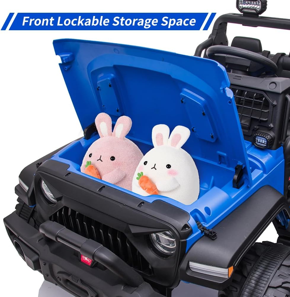 24V 2 Seaters Kids Ride On Truck with Remote Control, 20' Large Seat + 15.5' Large Wheels, Electric Vehicle Car with LED Light,Storage Space, Bottle Holder,Music, Horn,USB for 3-8 Years (Blue)