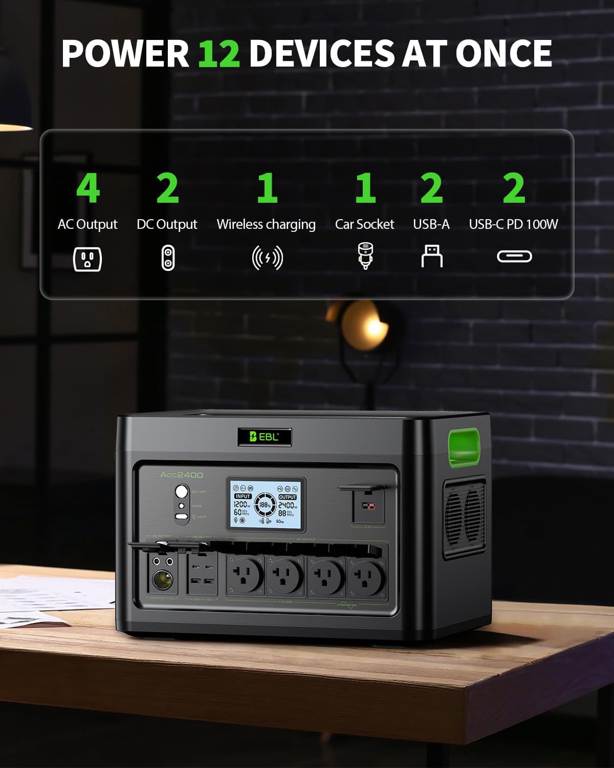 EBL 2400W Portable Power Station with 2x200W Solar Panels (Ship Separately), 1843.2Wh Home Backup Battery,LiFePO4,Solar Generator,Pure Sine Wave, For Outdoor Camping RV Travel, Off-grid Home Emergency