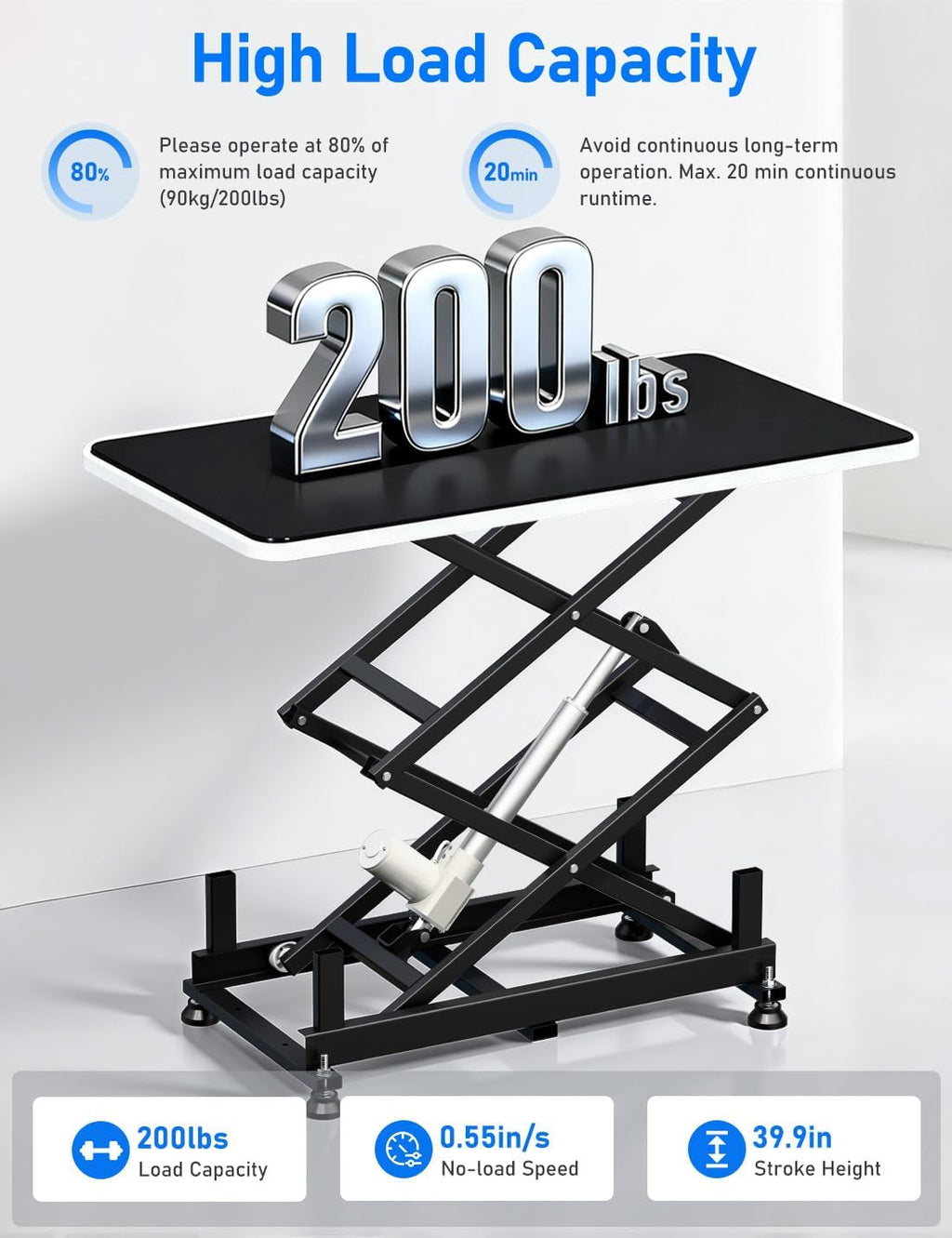 DIHOOL Electric Scissor Lift Table, 200Lbs, 10.43'-50.39' Height Adjustable Lifting Platform, Super Quiet with Remote & WiFi Control, Obstruction Detection, AC/DC Power for Home/Industrial Use