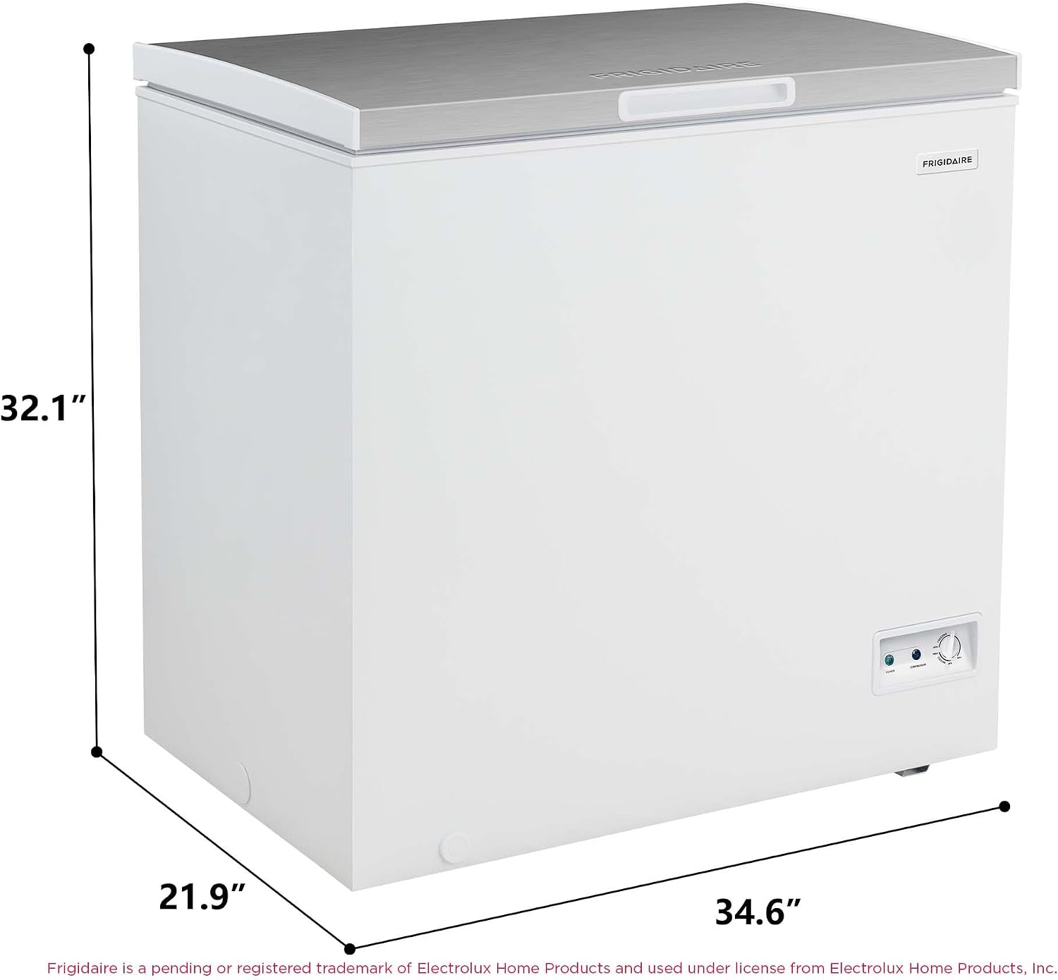 Frigidaire Chest Deep Freezer, 7 Cu. Ft. Capacity, Shiny Stainless Steel Top Lid Design-Adjustable Thermostat-Removable Vinyl Coated Wire Basket-Easy Defrost Drain- Garage Ready