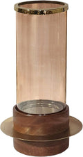 A&B Home Acacia Wood Candle Holder - Wood Candle Holder with Glass Hurricane, Decorative Tabletop Lighting, Living Room Coffee Table Accent Piece Dining Table Centerpiece, 8' x 8' x 14'