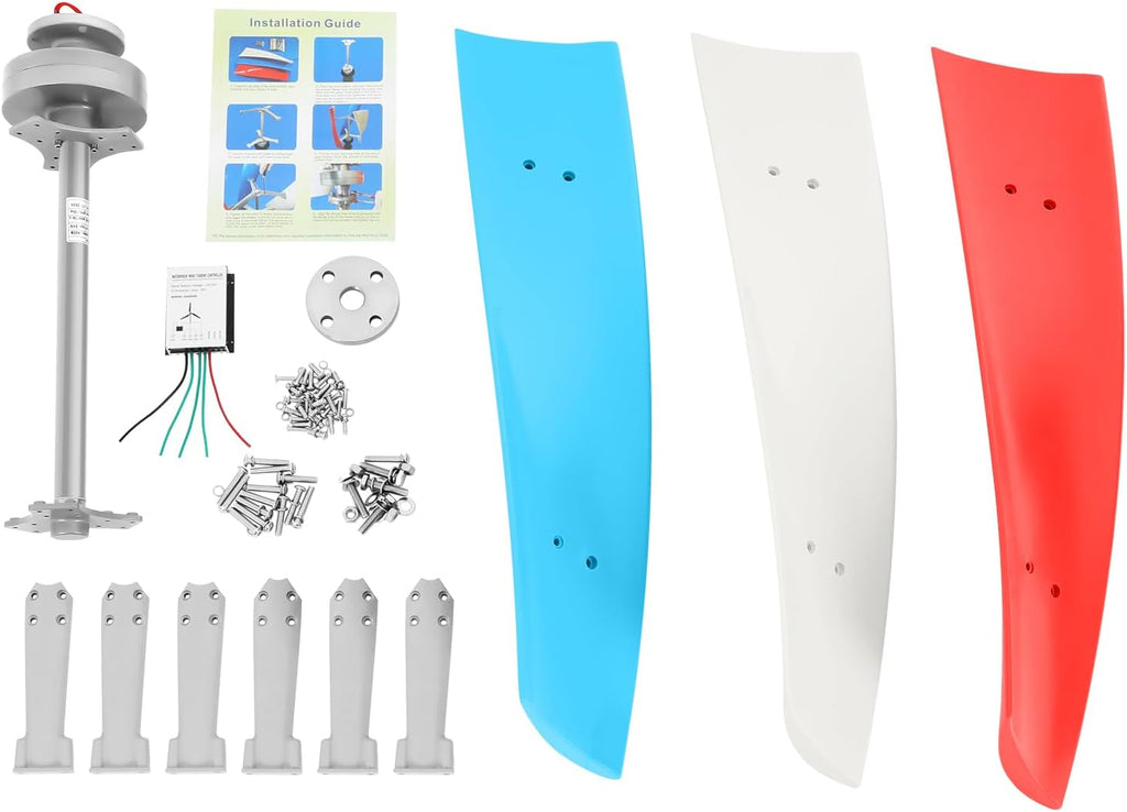 400W Wind Turbine Generator Kit, 3 Blades Wind Power Generator, 24V Vertical Axis Wind Turbine Generator Kit with Controller, Ultra-Quiet Design for Home, Boats, Street Lighting