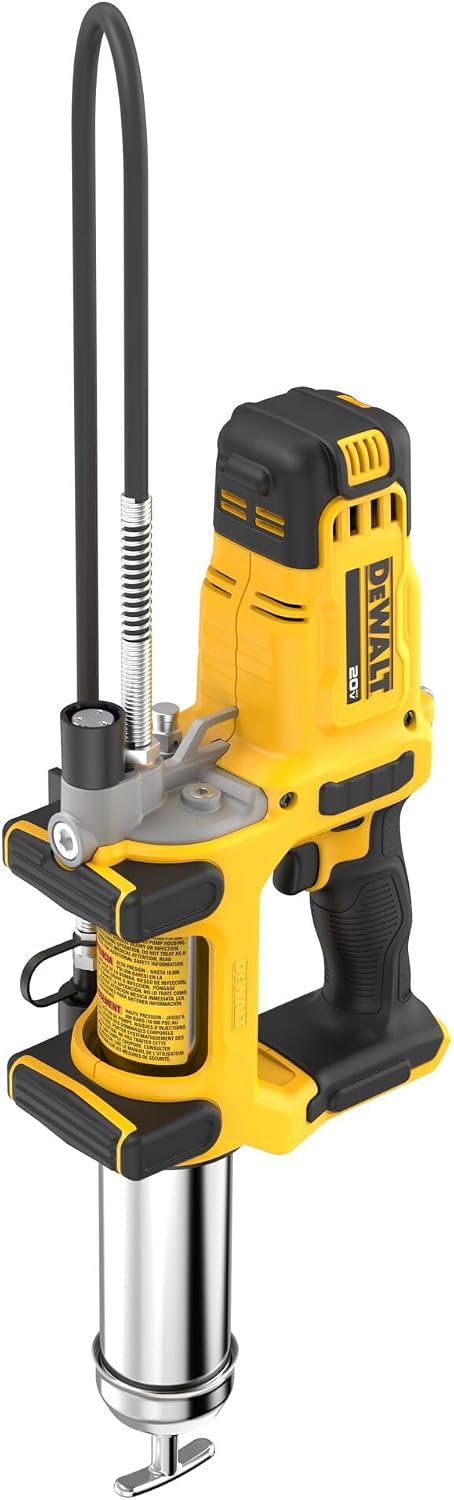 DEWALT Grease Gun 20V MAX Cordless 10,000 PSI Variable 2-Speed Electric Grease Gun with 47 Inch Hose and LED Light, Up to 9 oz per Minute and 7 Tubes per Charge, Tool Only (DCGG581B)